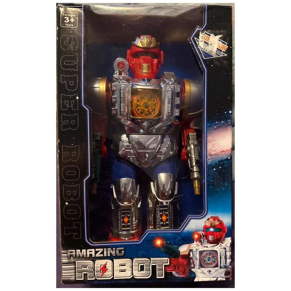 Lollipop Toys Amazing Robot Super Robot Silver Red Walking Sound Flash NO.00921